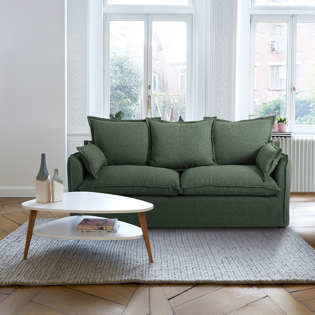 Canapé 2, 3, 4 ou 5 places, déhoussable, en polyester, ODNA vert forêt, LA REDOUTE INTERIEURS
