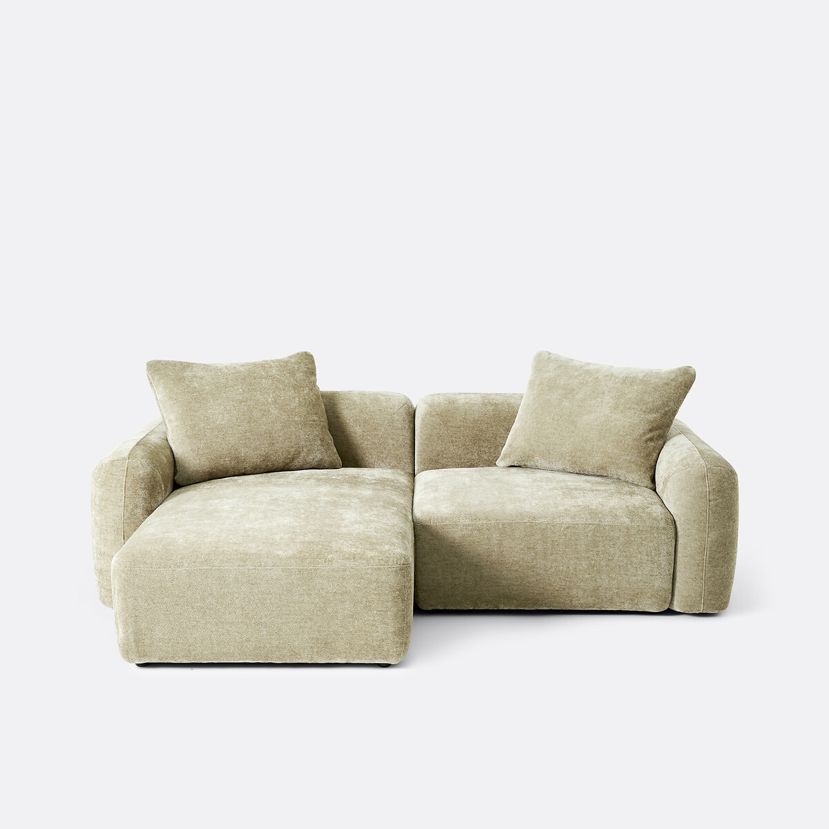 Canapé modulable, d'angle gauche, avec méridienne, en chenille épaisse, AMAD vert sauge, LA REDOUTE INTERIEURS
