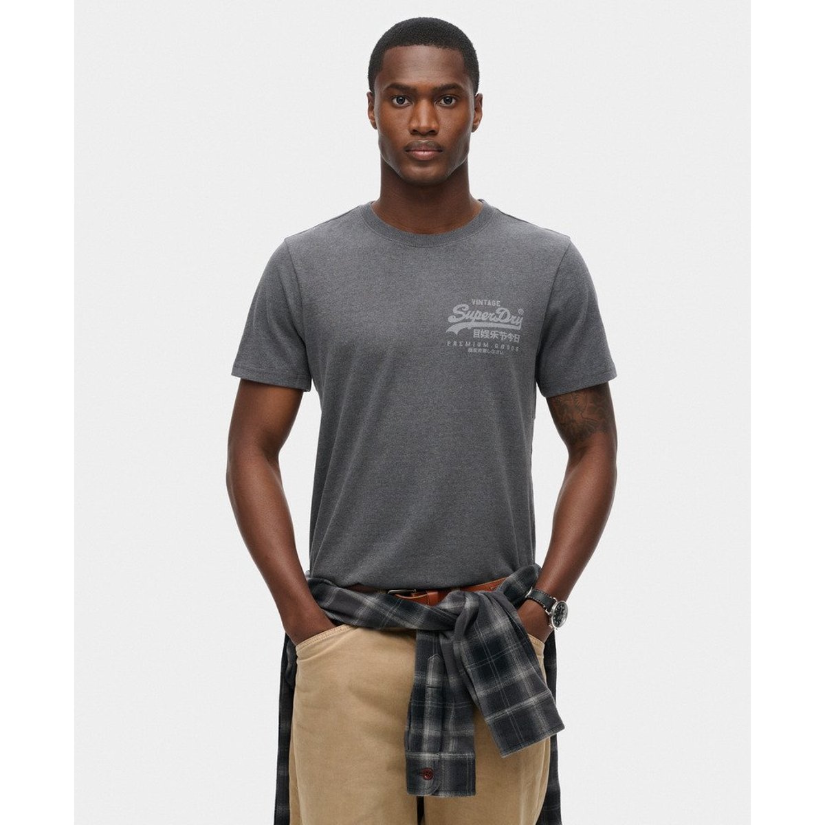 T-shirt Vintage Logo Heritage Chest gris granite chiné, SUPERDRY