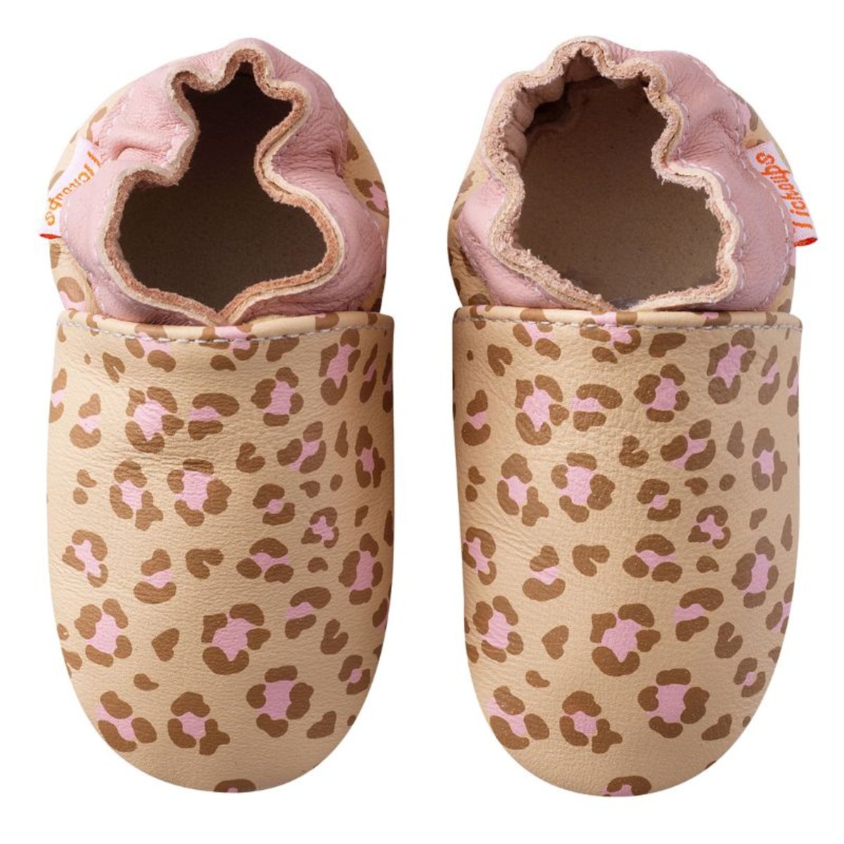 Chaussons bébé cuir souple léopard beige, TICHOUPS