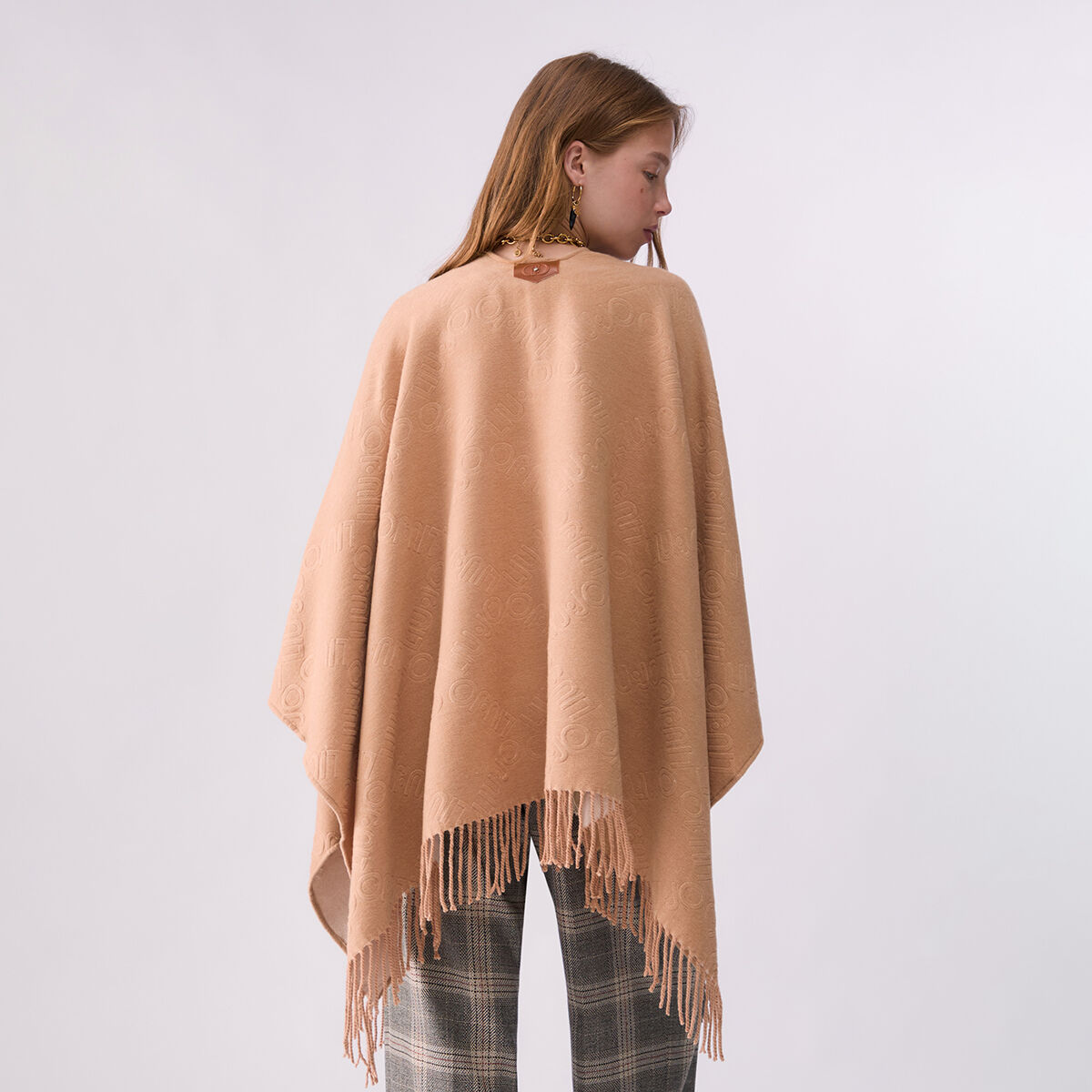 Poncho avec logo embossé camel, LIU JO