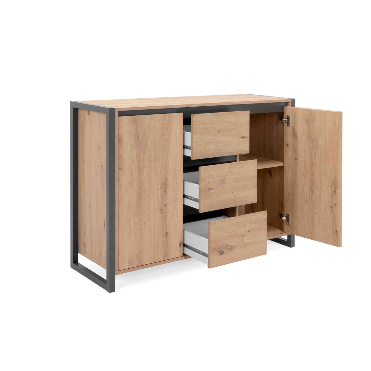 Commode 2 portes 3 tiroirs bois naturel, TERRE DE NUIT