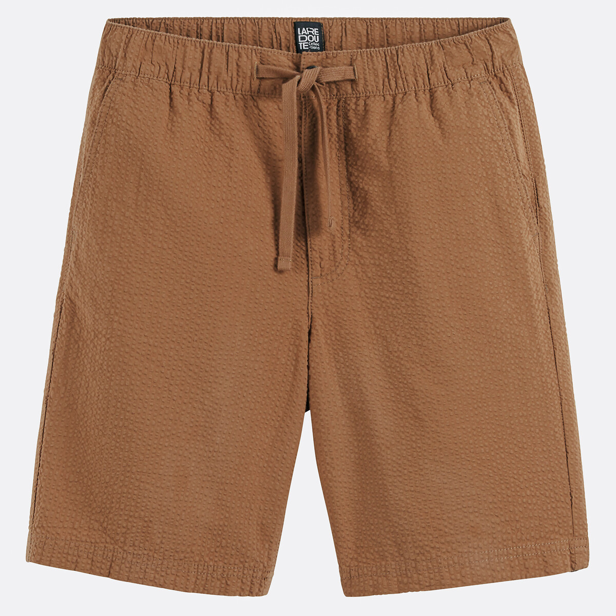 Bermuda in tessuto Seersucker con elastico in vita marrone, LA REDOUTE COLLECTIONS