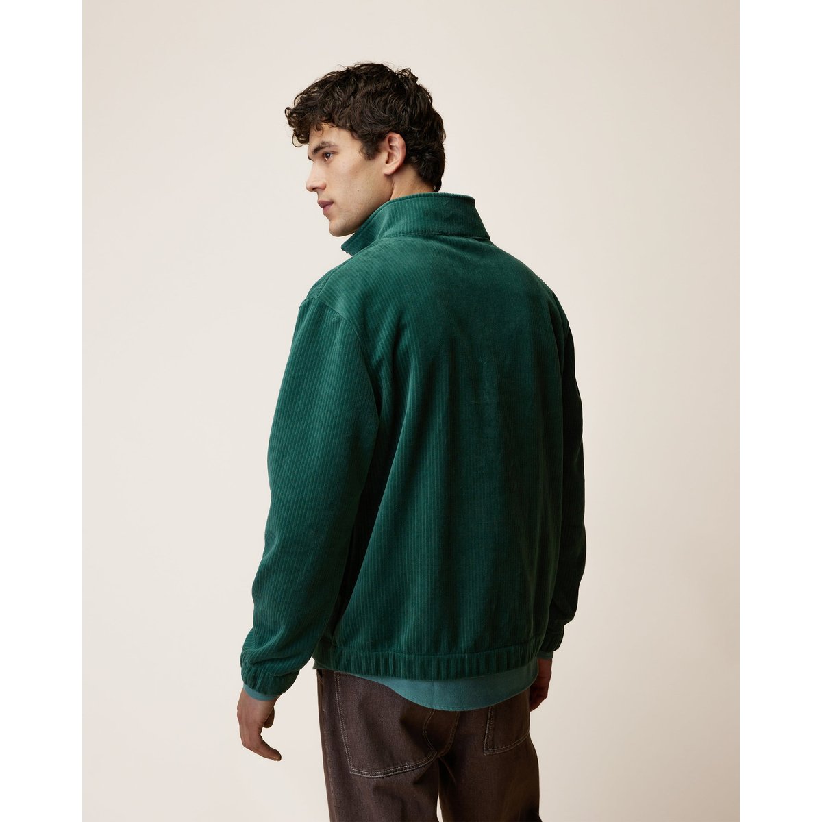 Sweat en maille aspect velours côtelé vert grisé, FAGUO