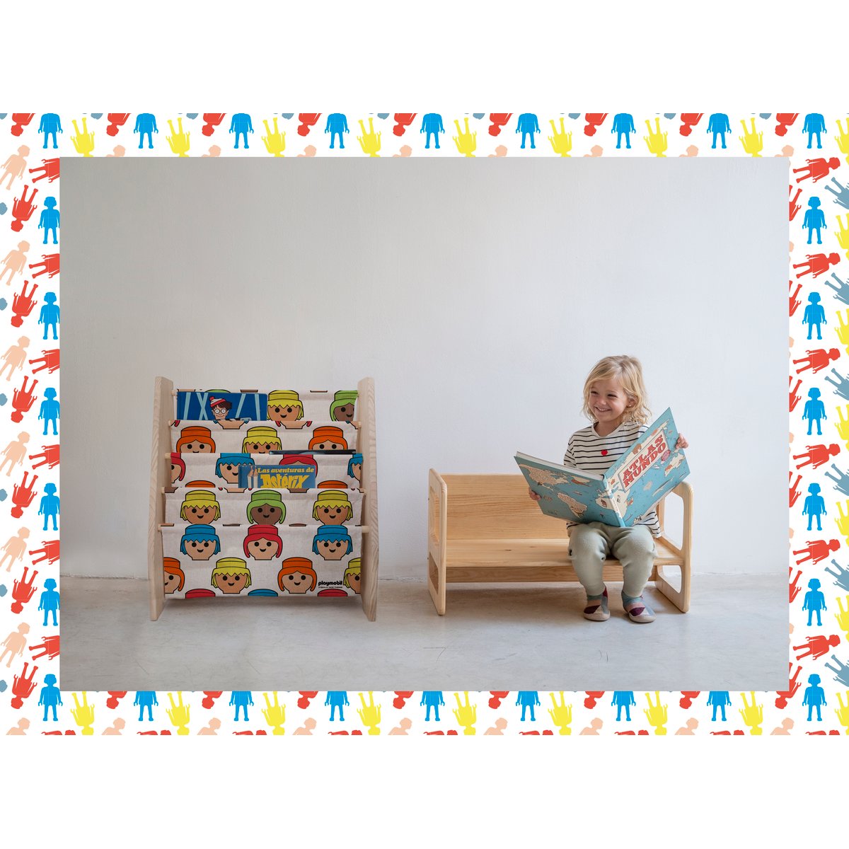 Bibliothèque textile Montessori multicouleur têtes playmobil, PLAYMOBIL