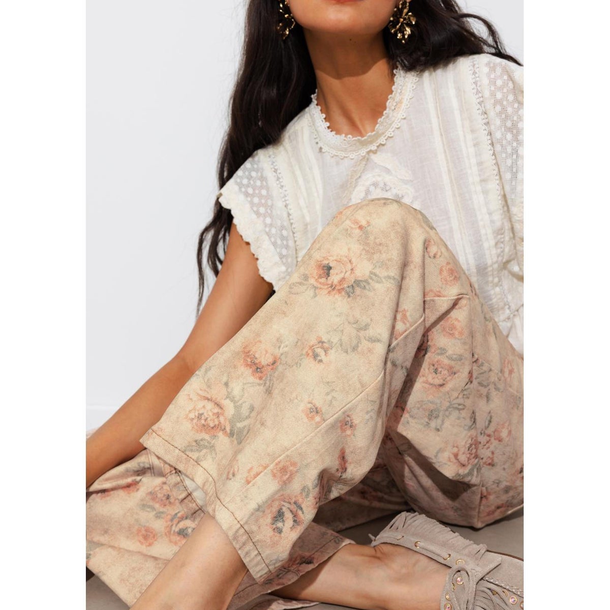 Pantalon barrel à fleurs imprimé multicolore, PROMOD