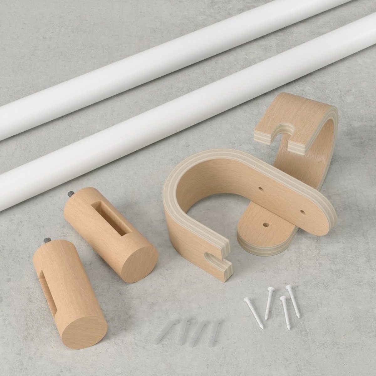 Tringle à rideaux design bois acier  BELLWOOD bois clair, UMBRA