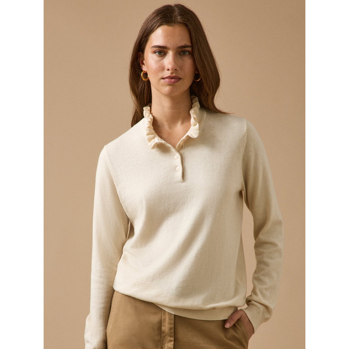 Pull coton et laine mérinos RWS* creme, CYRILLUS