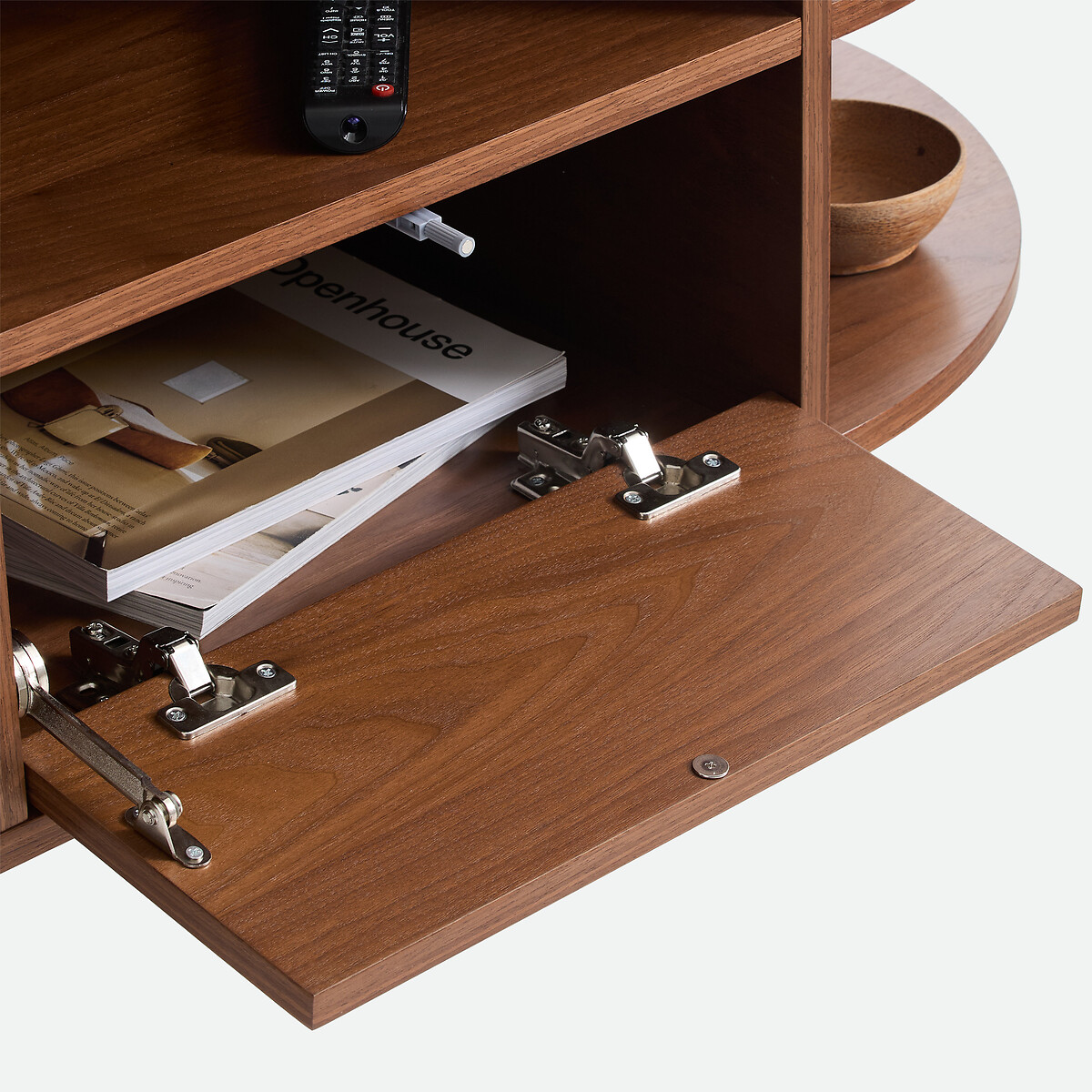 Maddy Walnut Veneer Hanging TV Stand with 2 Doors and 6 Compartments, L160cm walnut, LA REDOUTE INTERIEURS