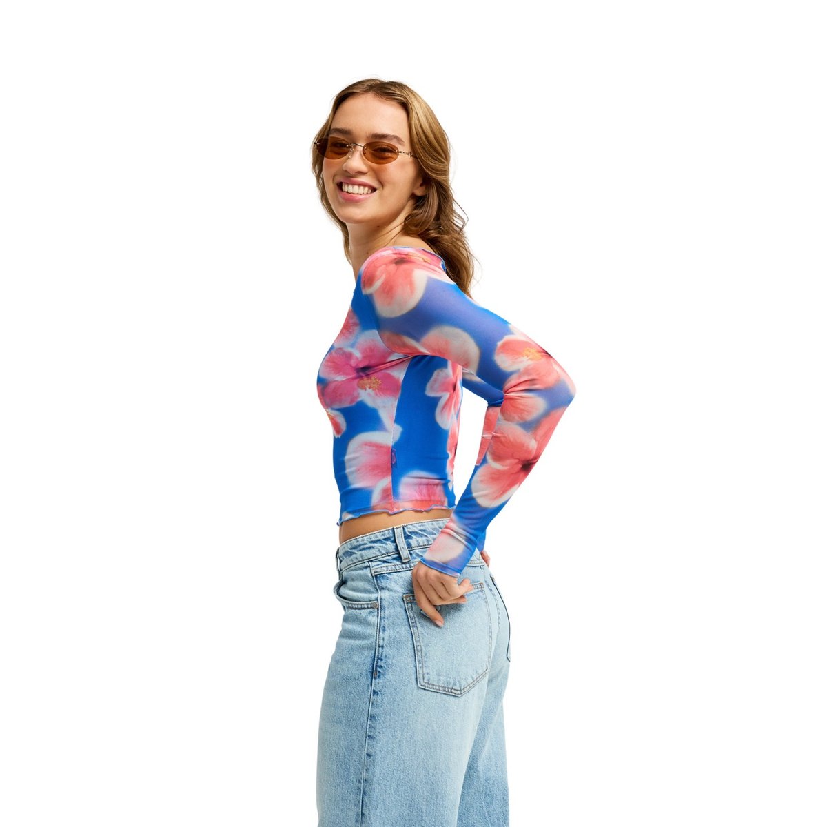 Haut transparent à manches longues MAKE IT BOLD. bleu super sonic hibiscus daze, ROXY