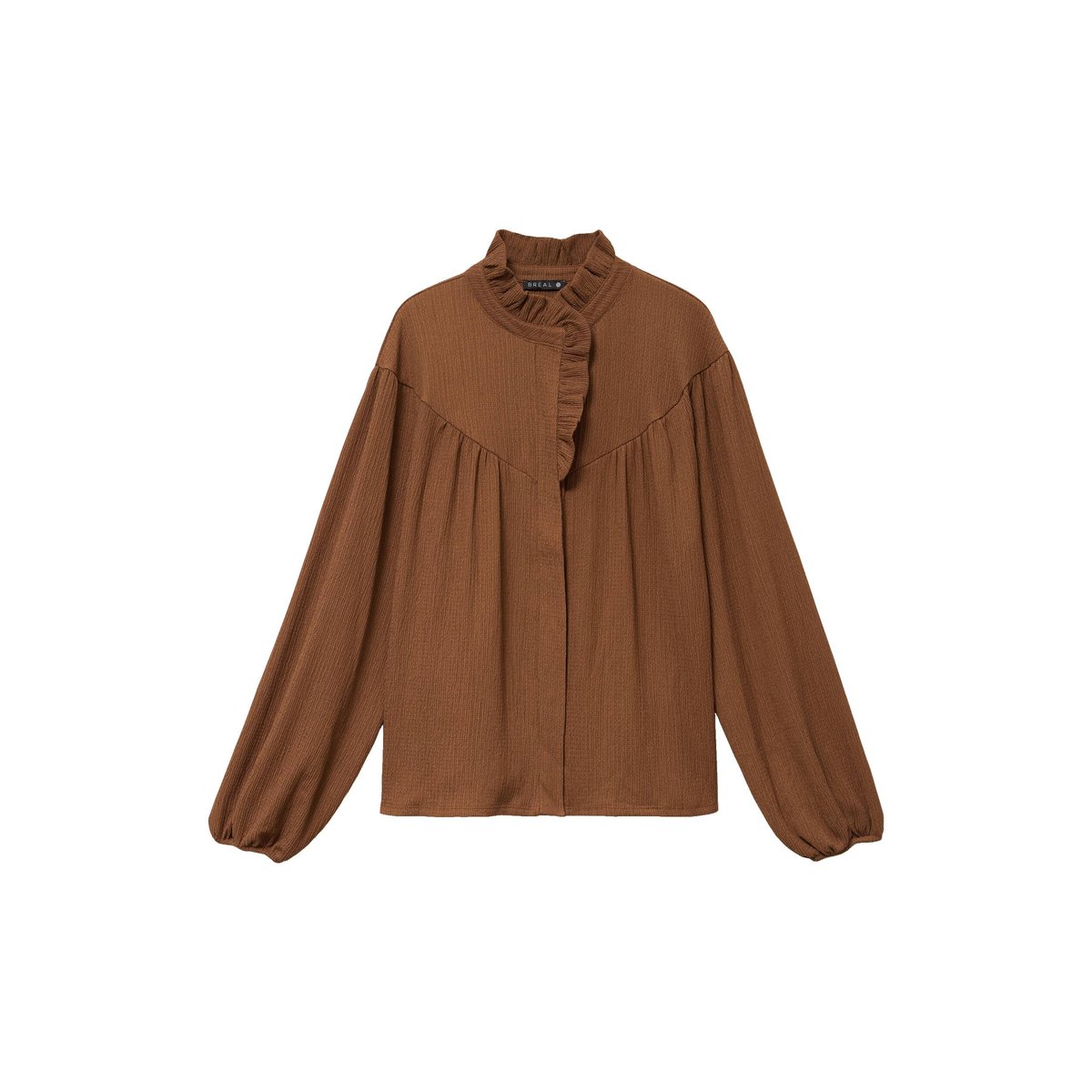 Blouse droite plissée col montant marron foncé, BREAL