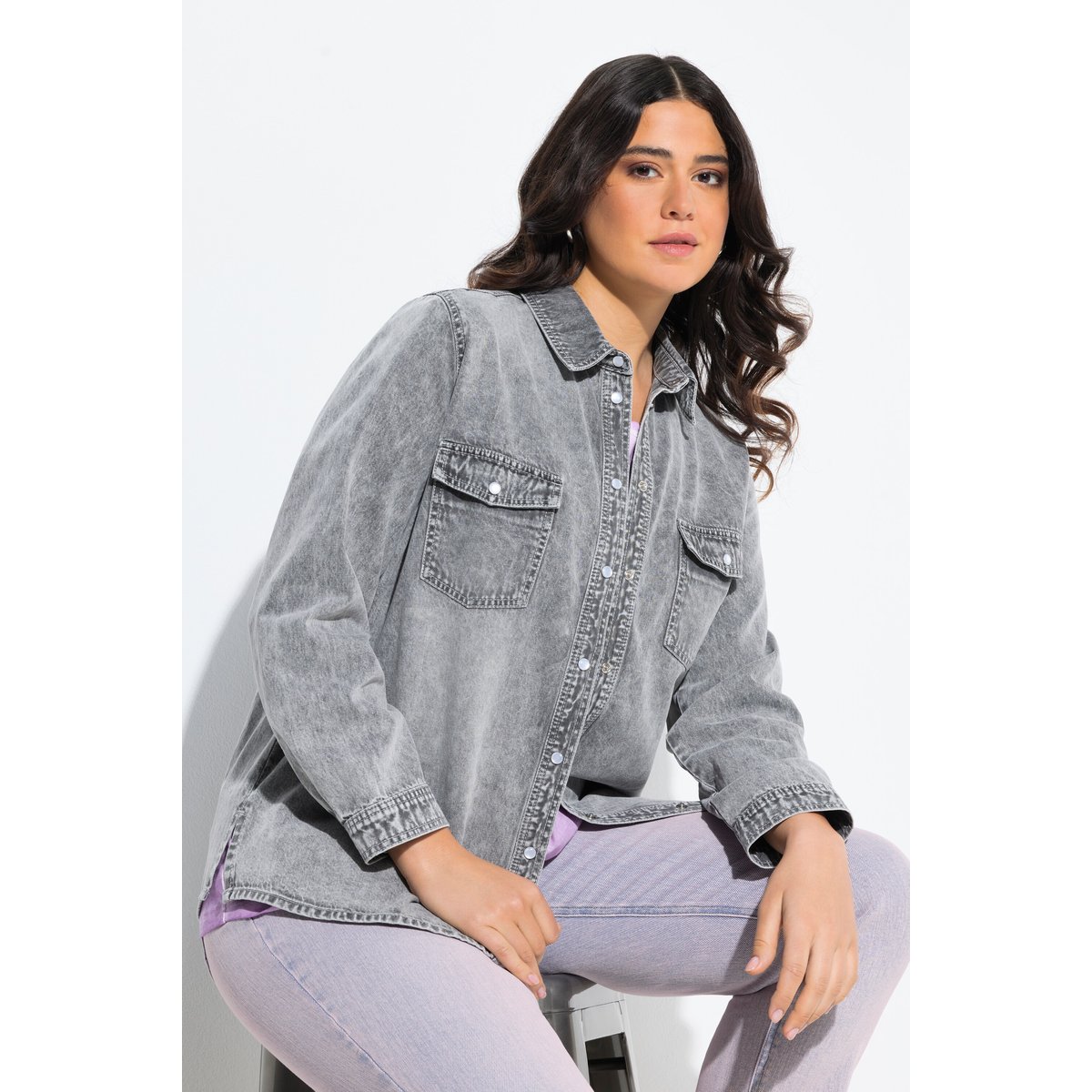 Chemisier en jean jean gris clair, ULLA POPKEN