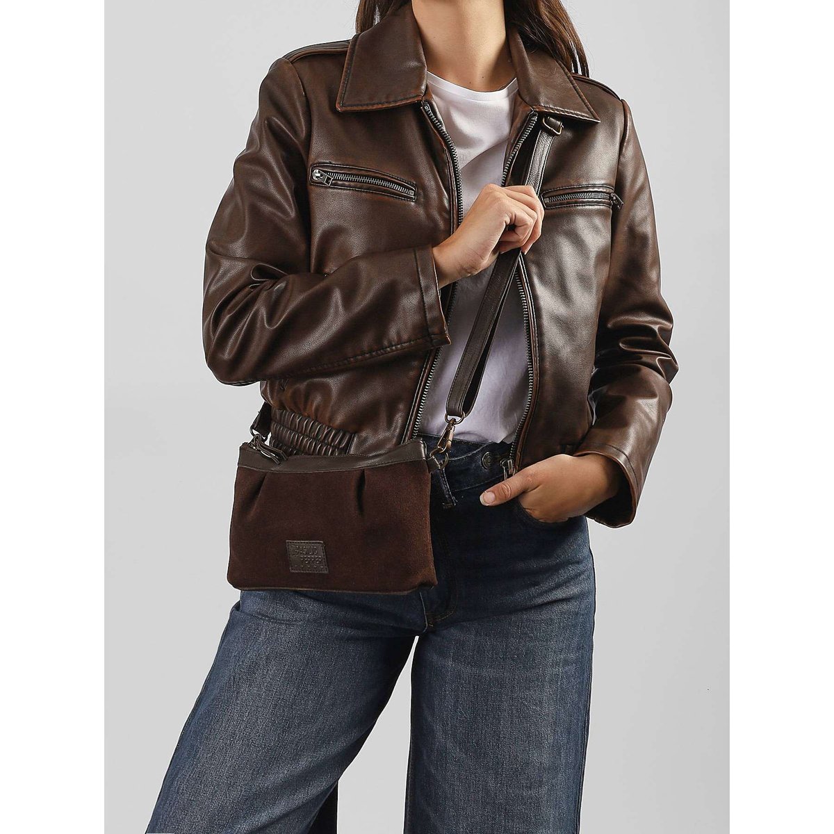 Sac bandoulière Vienne cuir new brown, BASILIC PEPPER
