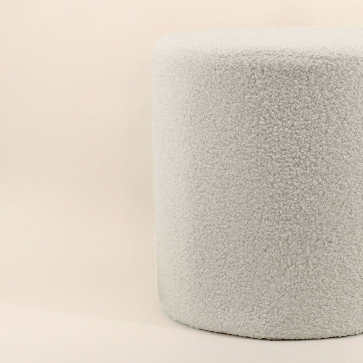 Pouf rond en tissu bouclette 33cm blanc, ORNAMI