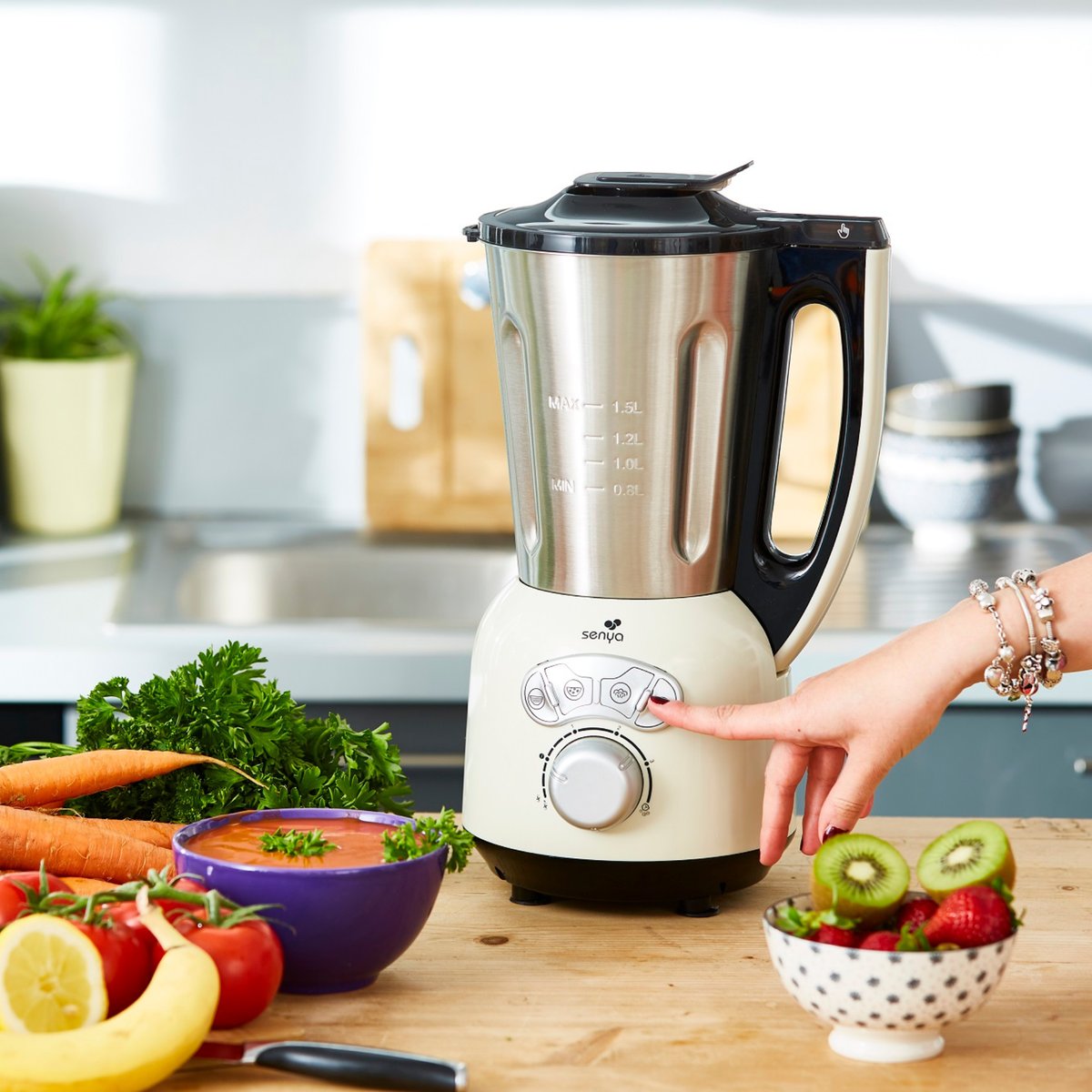 Blender chauffant inox cook&ice 1,5l crème, SENYA