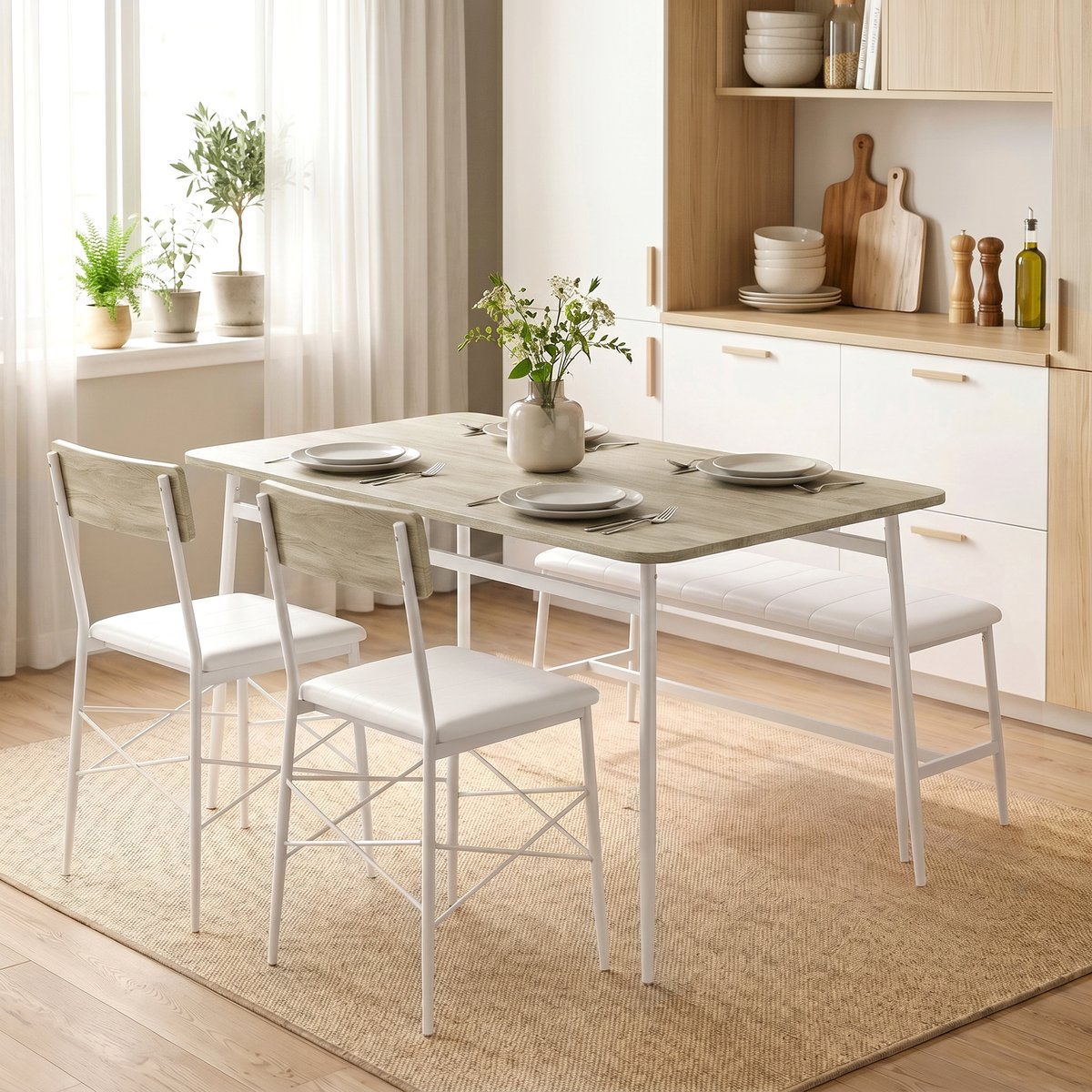 Ensemble de table à manger MDF Chêne chêne naturel et blanc, HOMCOM