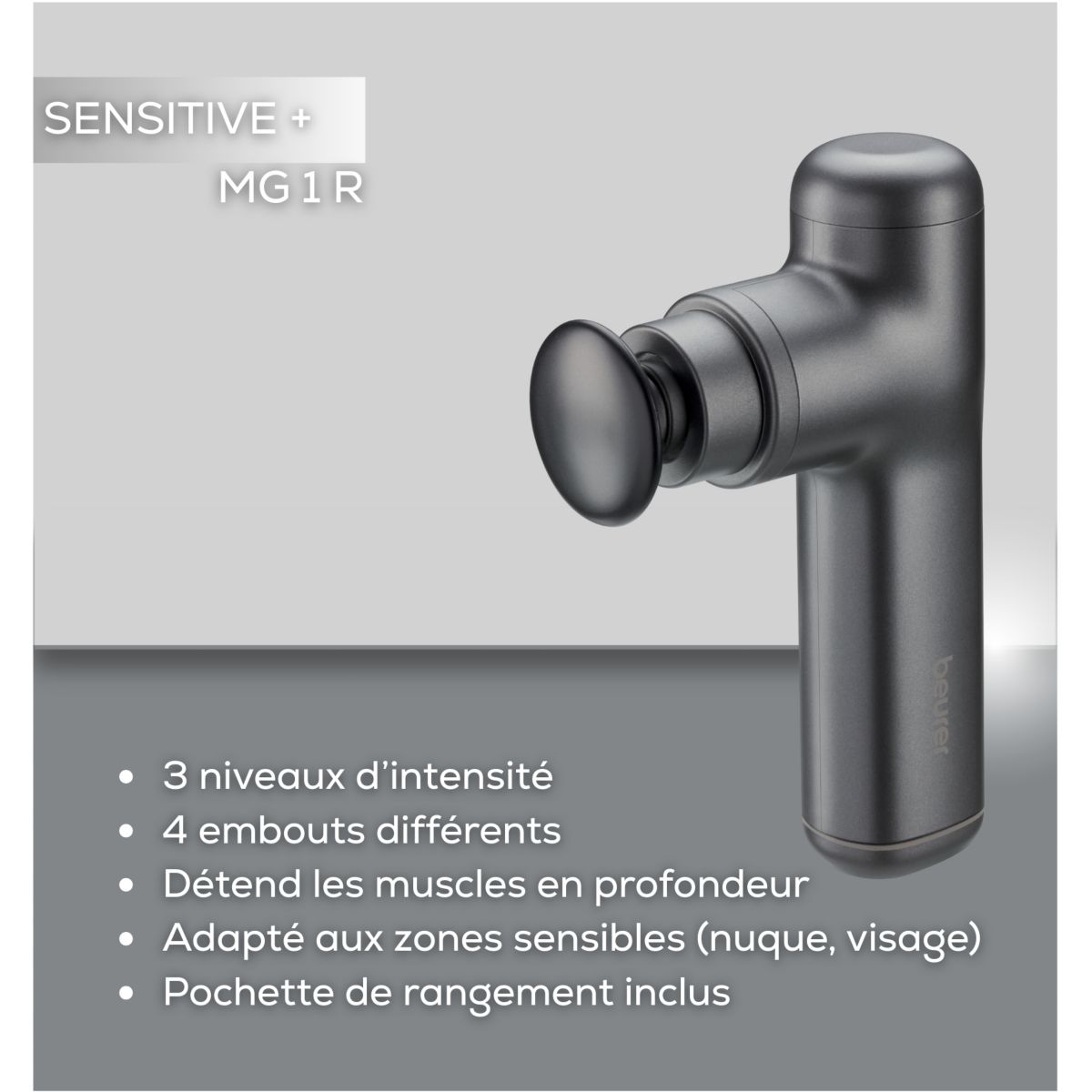 Pistolet de massage MG 1 R Sensitive+  4 embouts gris anthracite, BEURER