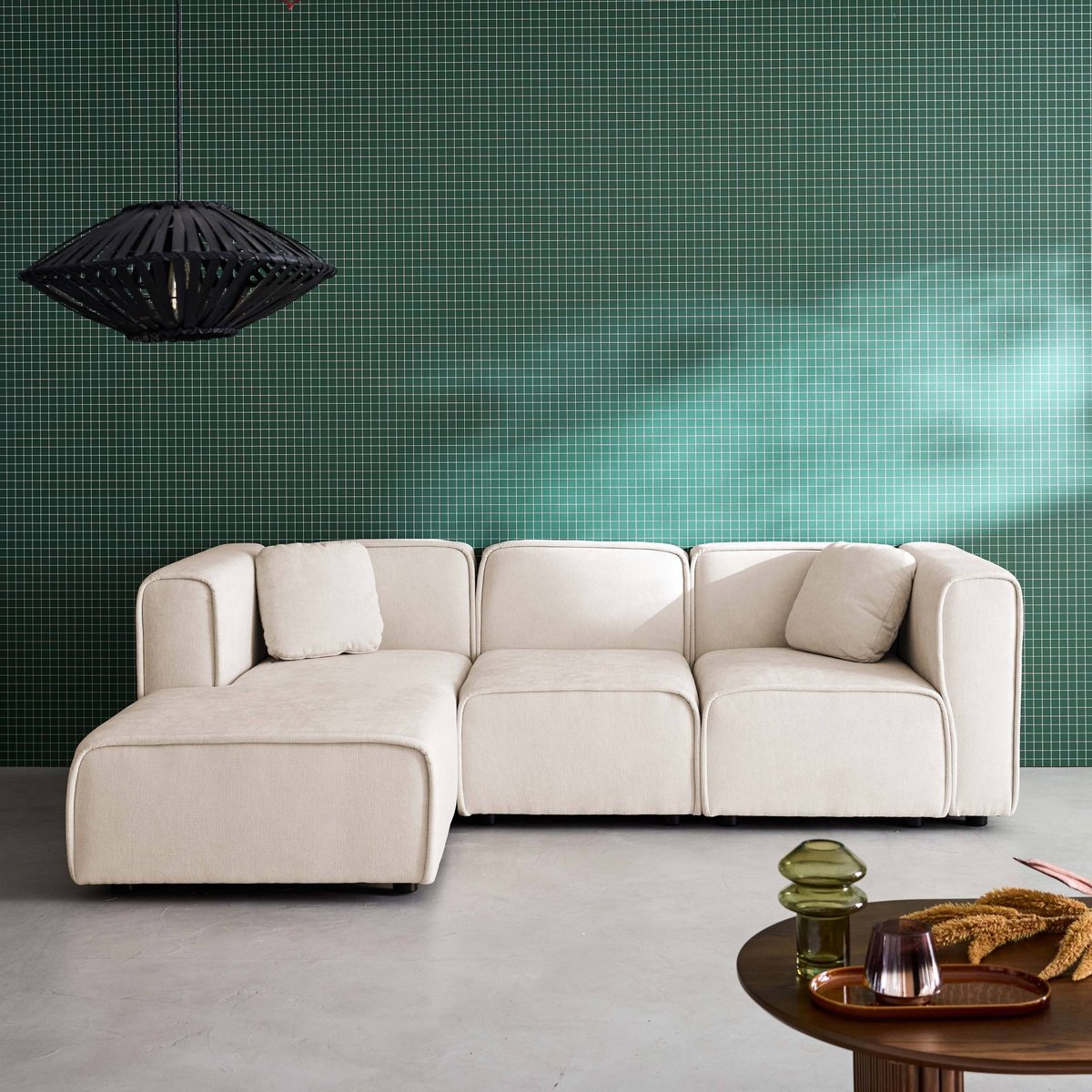 Canapé d'angle gauche 3 places tissu LESTER beige, SWEEEK