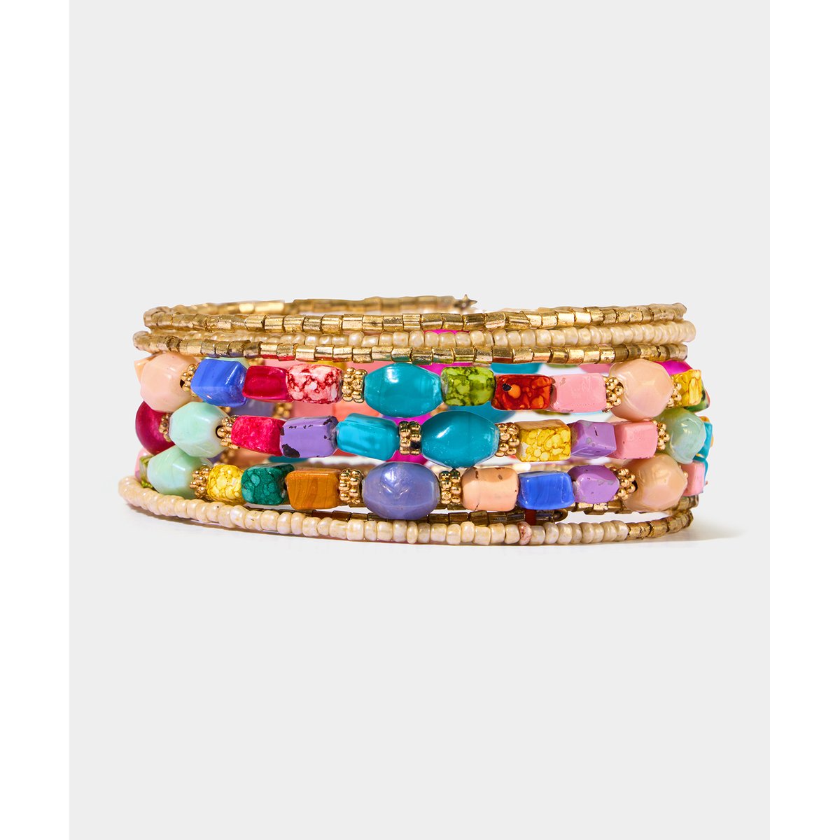 Bracelet Manchette Spirale Perles Colorées or, JOE BROWNS