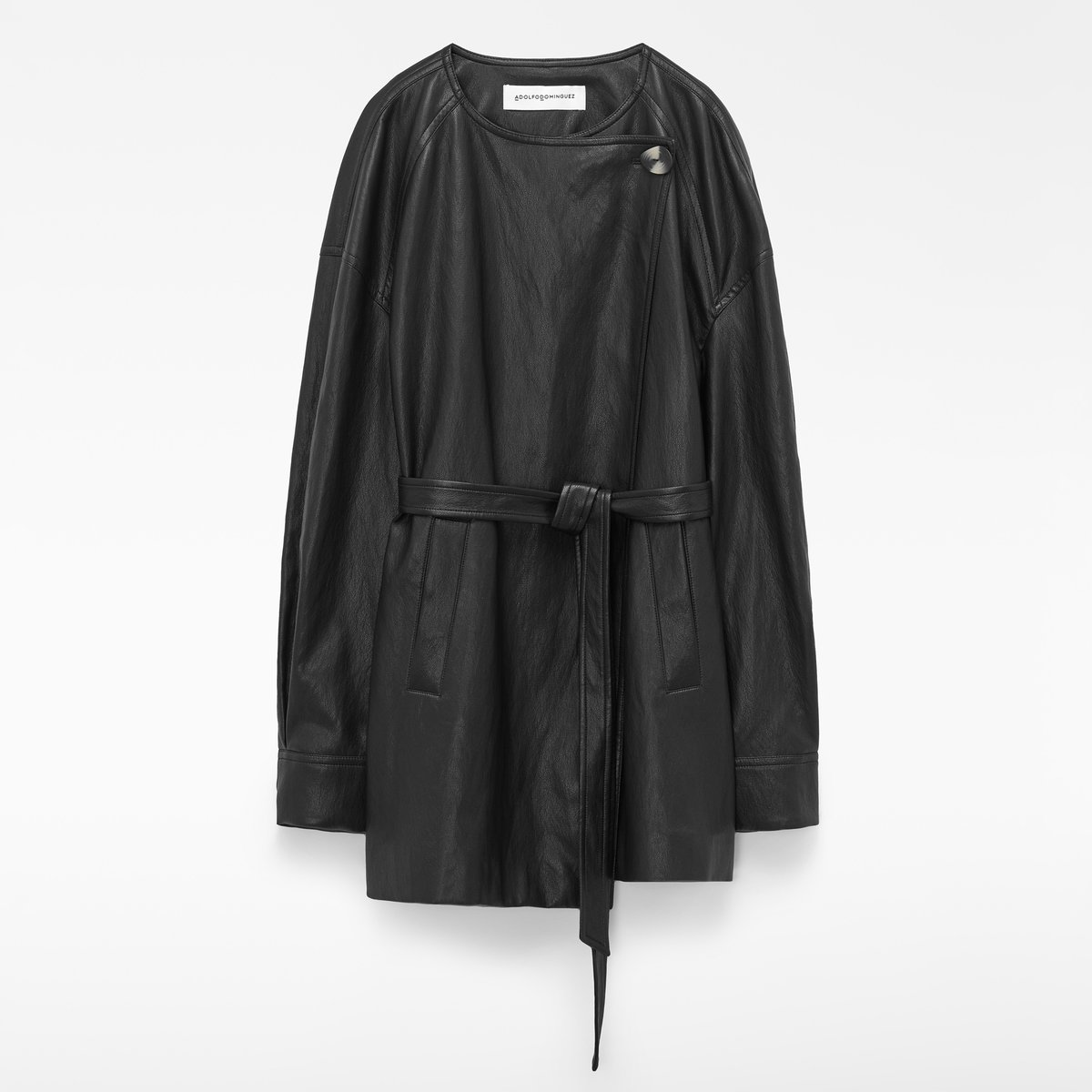 Veste croisée en simili avec ceinture avec du coton noir, ADOLFO DOMINGUEZ