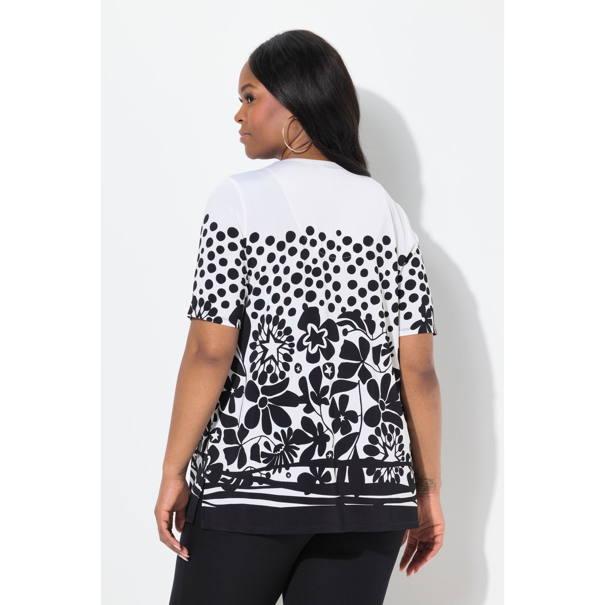 T-shirt en tissu fluide, motif à fleurs blanc neige, ULLA POPKEN