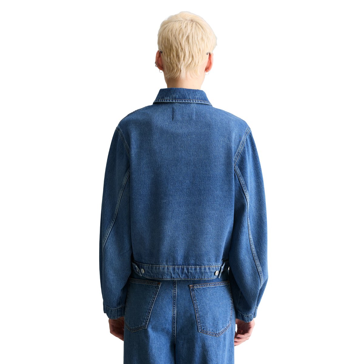 Veste en jean oversize cropped en mélange de coton organique et de lyocell bleu moyen, MARC O’POLO DENIM