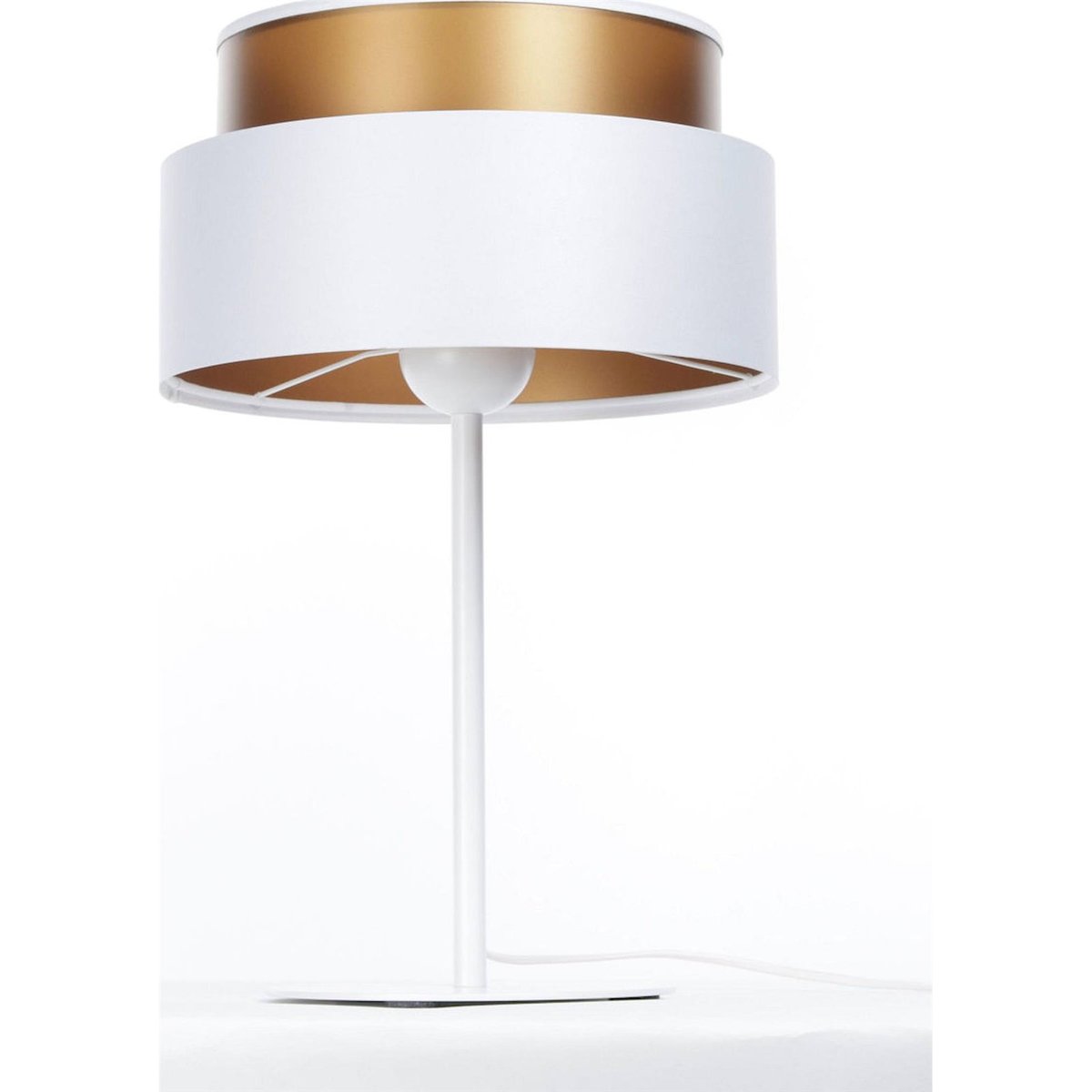 Lampe à poser ronde en satin, DUO ELLEGANT blanc satin et intérieur cuivre, BPS KONCEPT