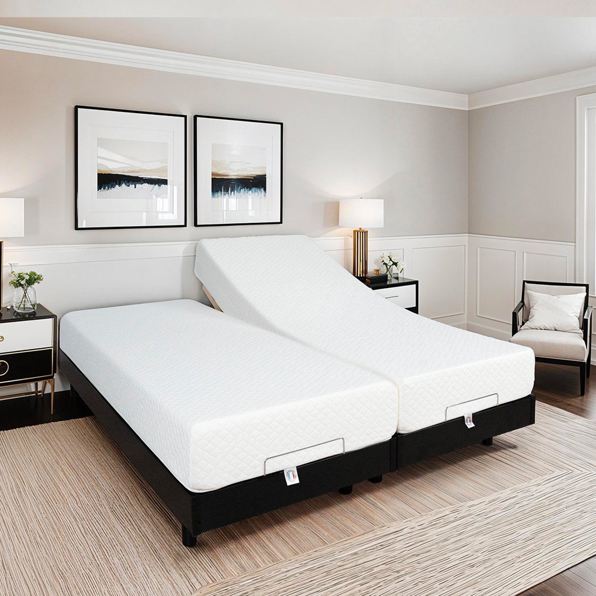 Ensemble Matelas Mémoire de forme ABSOLU avec sommier FLEX blanc, BELLECOUR