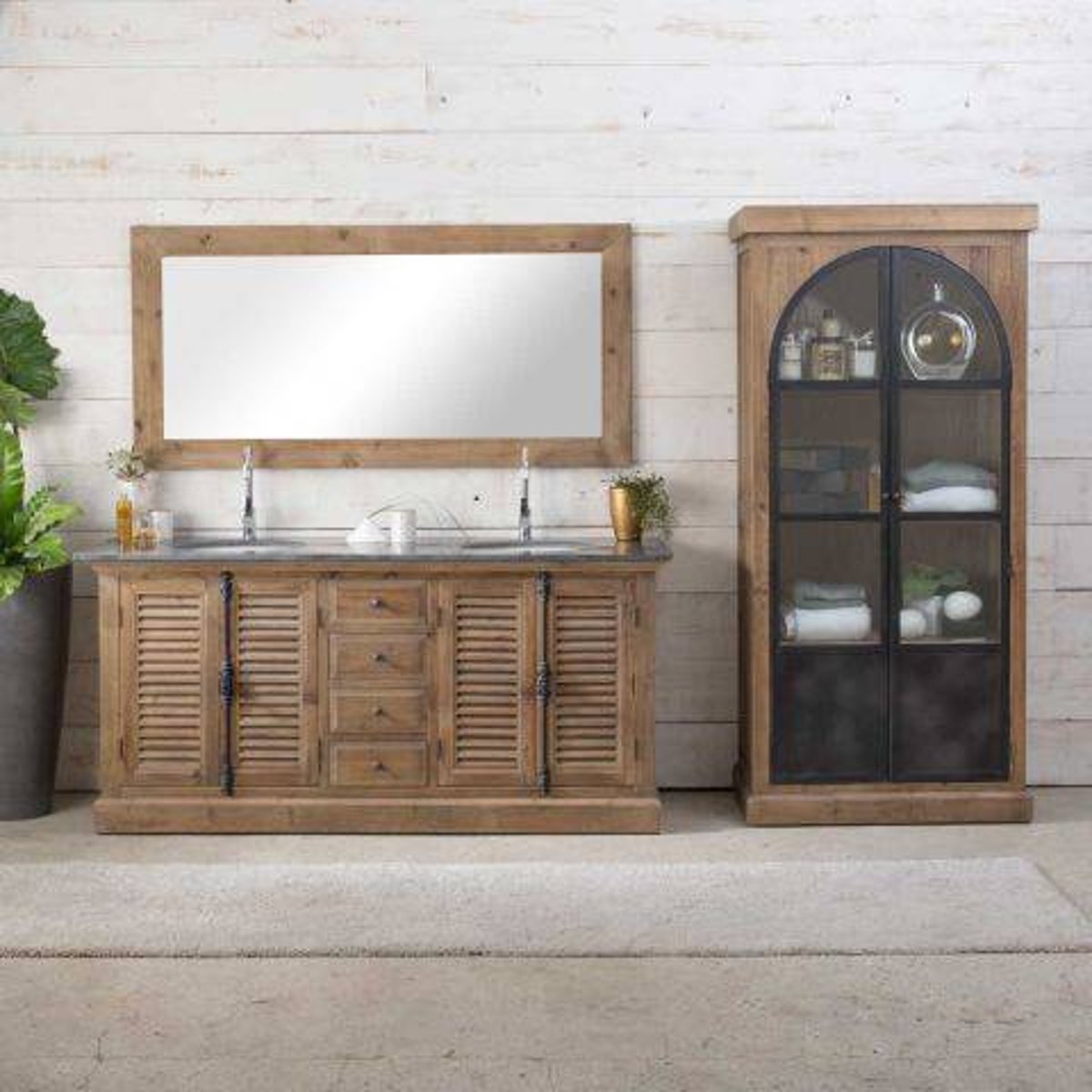 Vitrine en bois recyclé et métal GARANCE bois clair, MADE IN MEUBLES