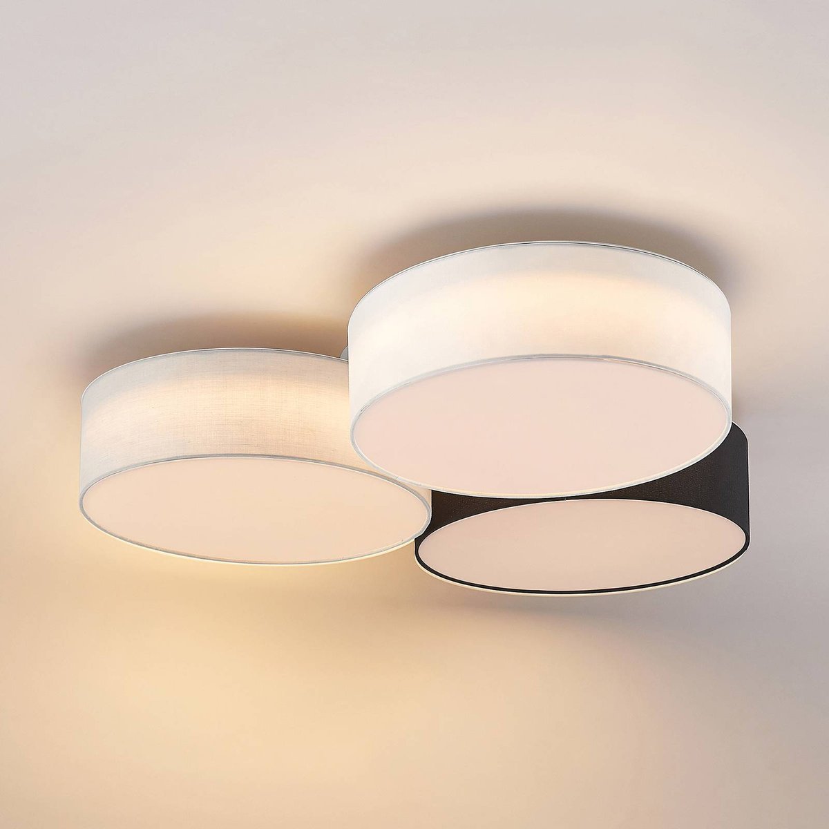 Plafonnier en textile moderneLED, Janita gris, noir, blanc, LINDBY