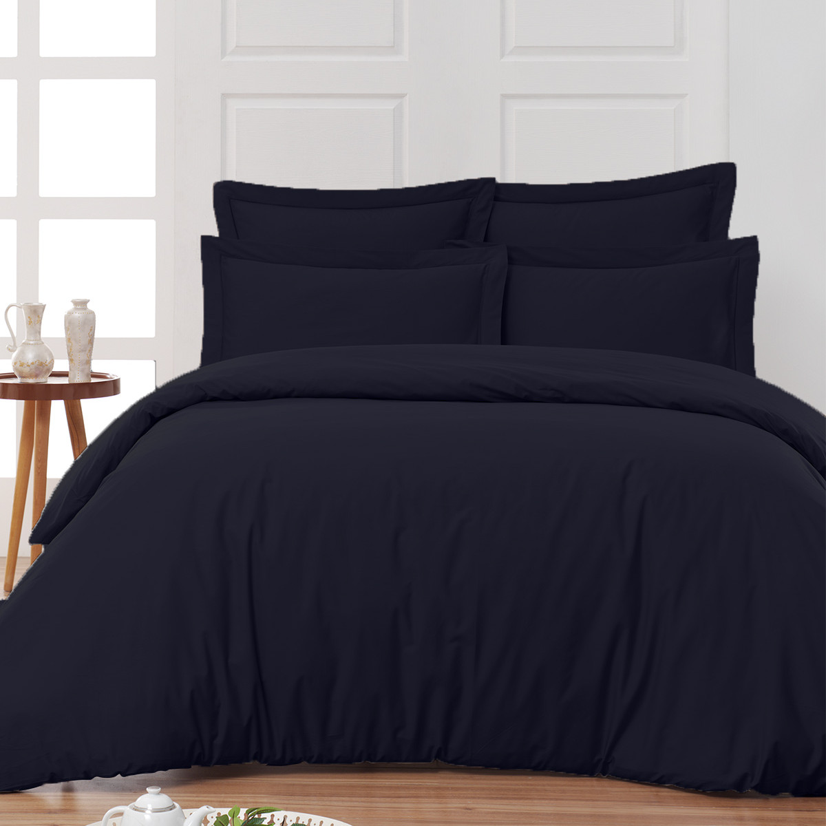 Drap housse satin coton/tencel 200 fils bonnet 40 cm OPERA bleu nuit, SENSEI MAISON