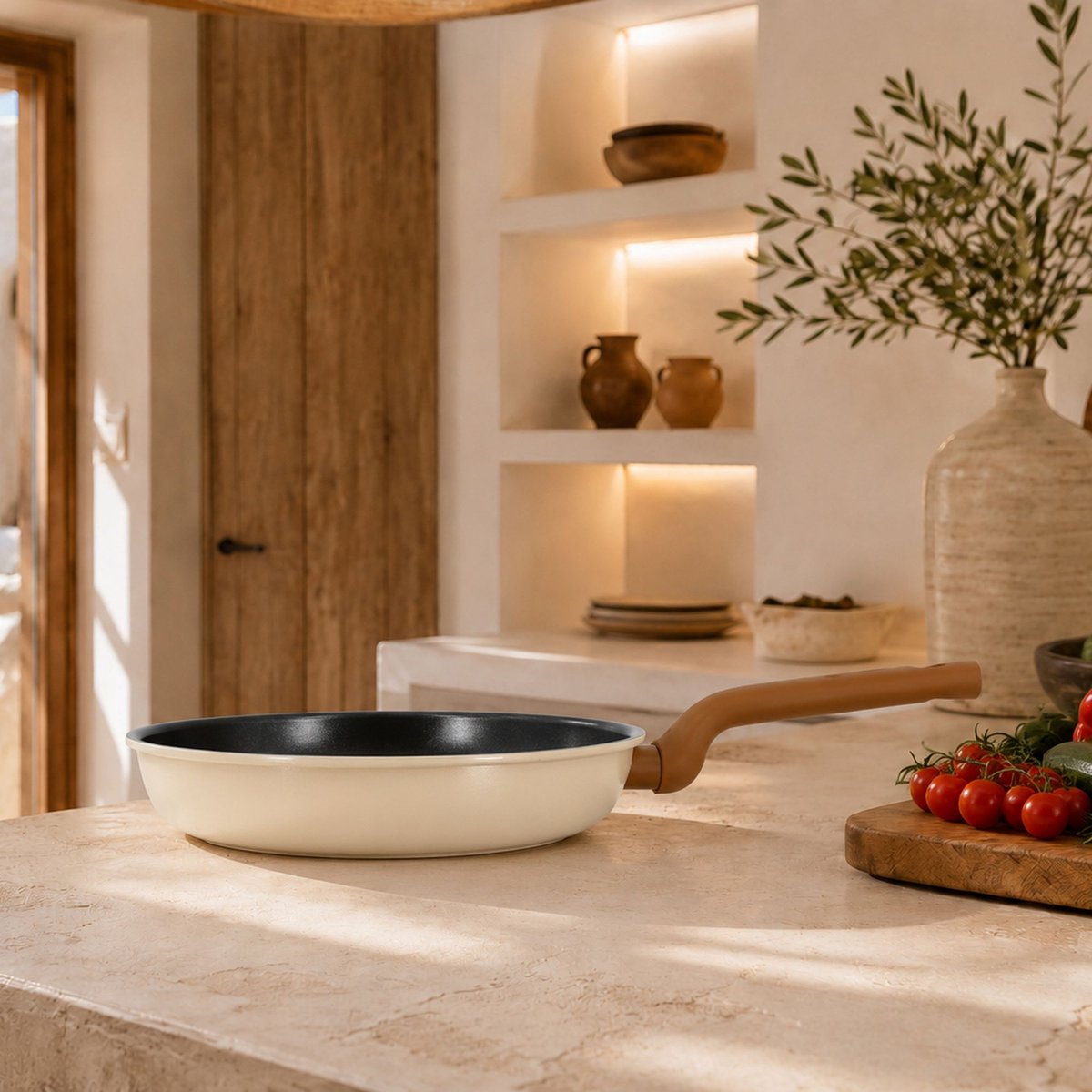 Poêle 30cm en acier carbone, PRATICOOK beige, MENASTYL