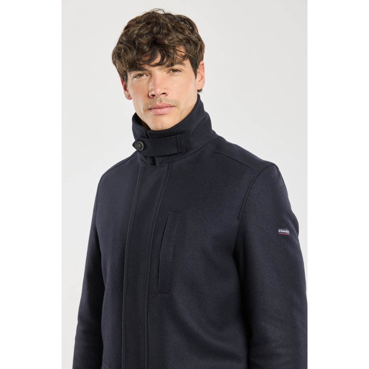Manteau avec parementure en drap de laine rich navy, ARMOR-LUX