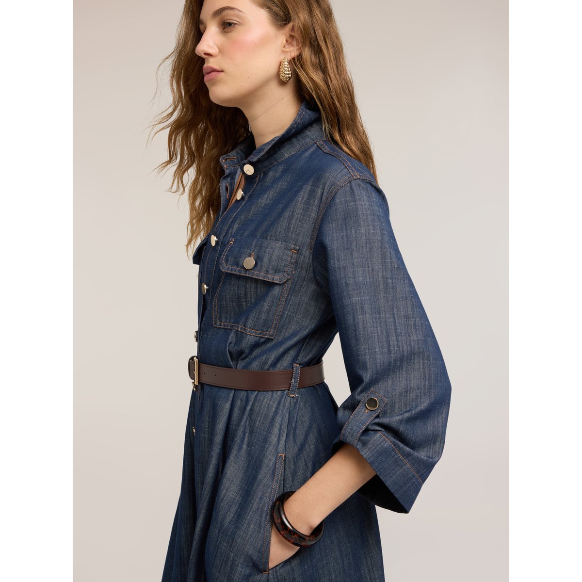 Robe chemise midi avec ceinture bleu, MOTIVI