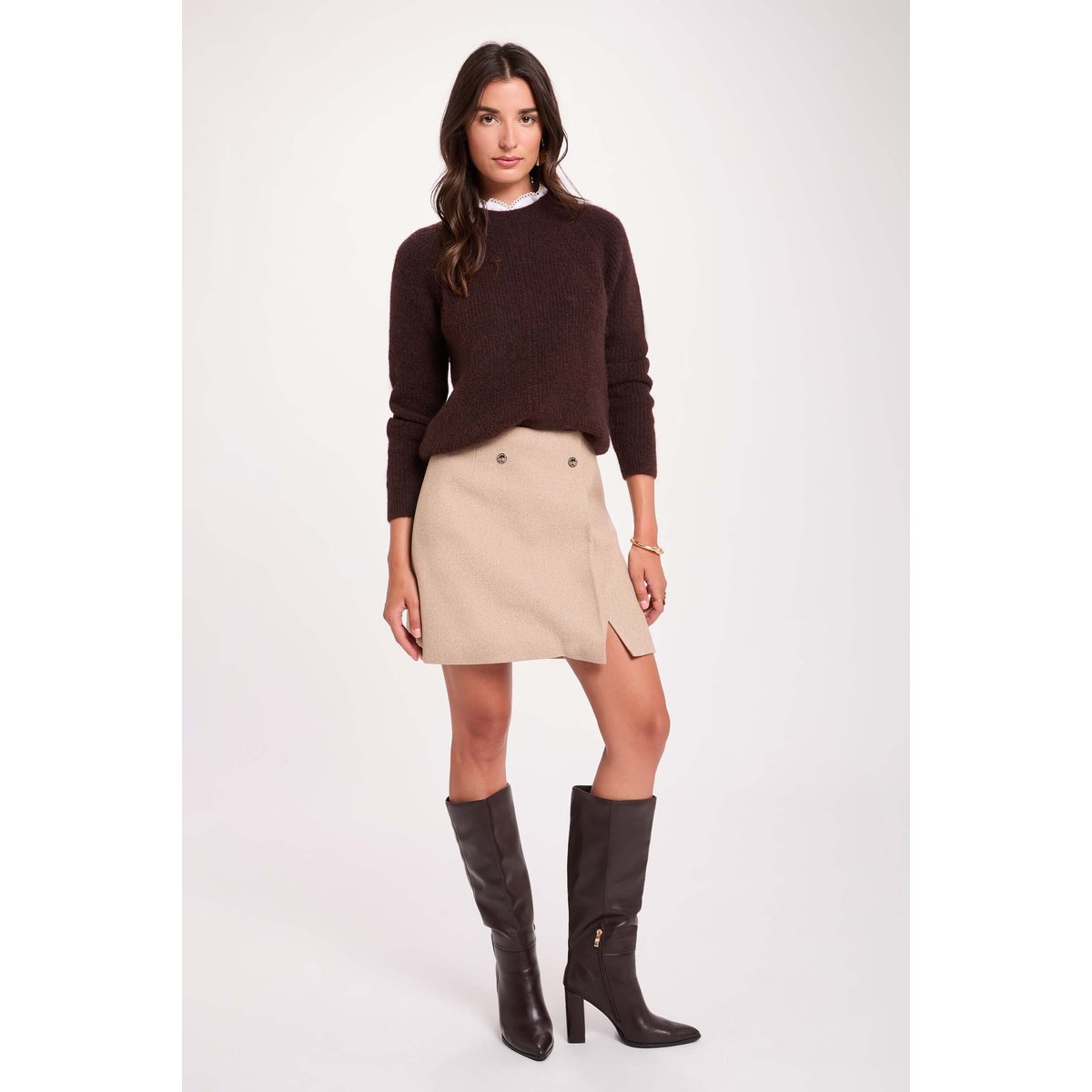 Jupe courte beige moyen, MORGAN