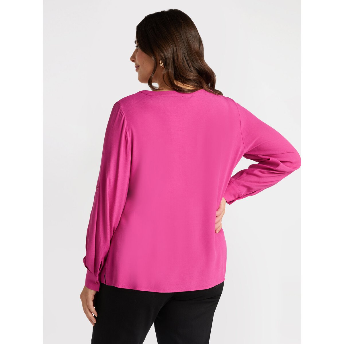 Blouse col V en viscose LENZING™ ECOVERO™ fuchsia, FIORELLA RUBINO