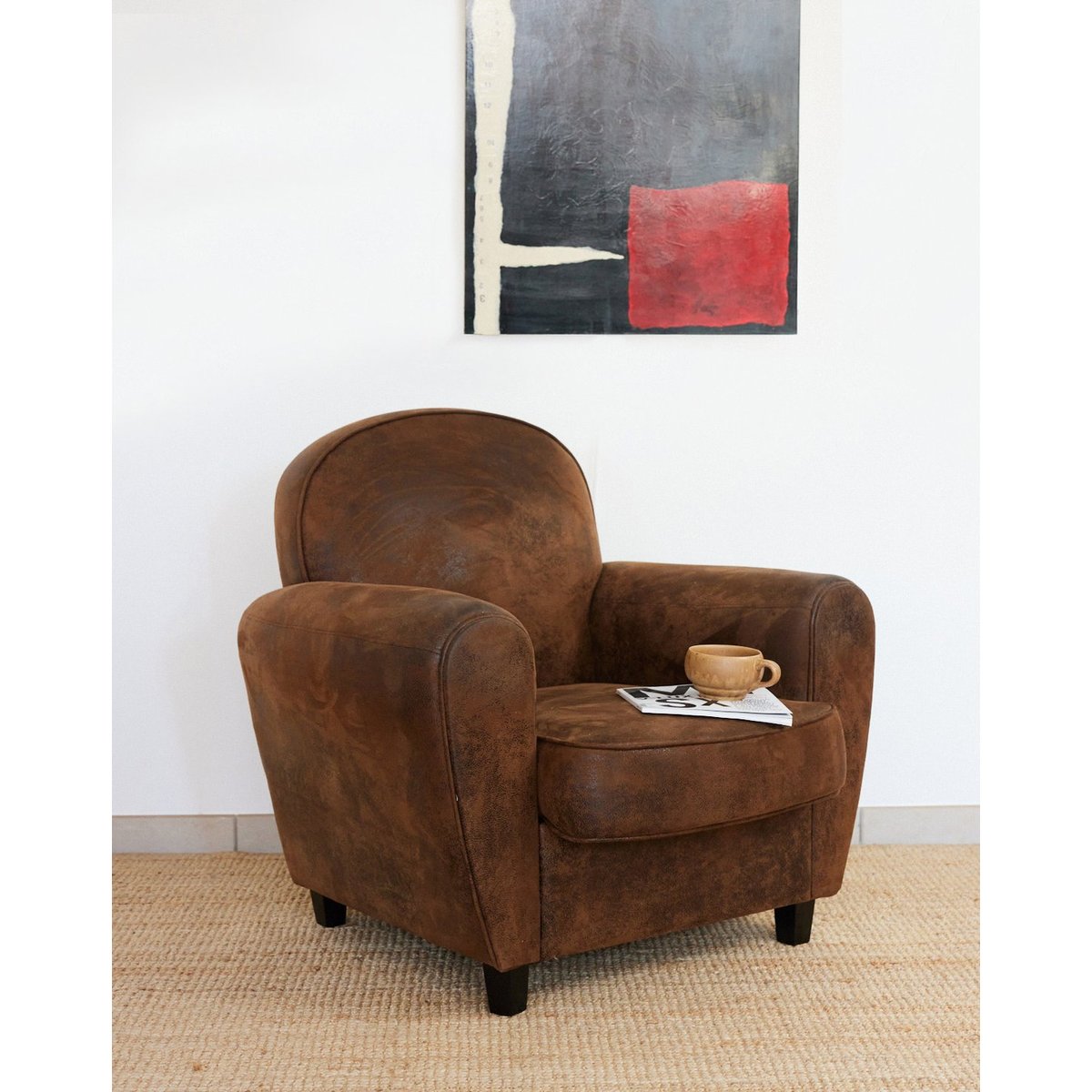 Fauteuil club en simili cuir Ernest N°1648 - Bon état marron, DEBONGOUT