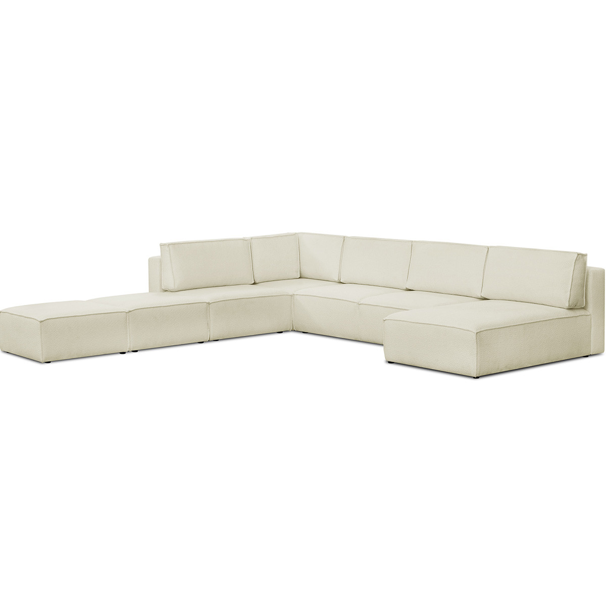 Canapé d'angle gauche convertible 8+2 places en tissu bouclé - HARPER MOD ecru, HOMIFAB