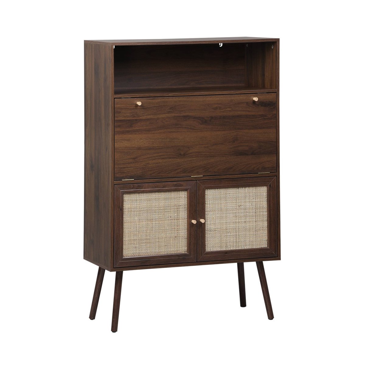 Bureau secrétaire décor bois et cannage 2 portes BOHÈME naturel, SWEEEK