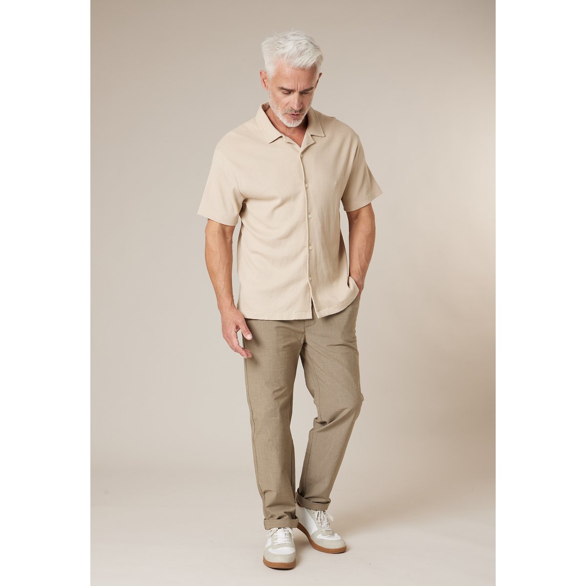 Chemise gauffrée en coton stretch homme TURMAN beige, DEELUXE