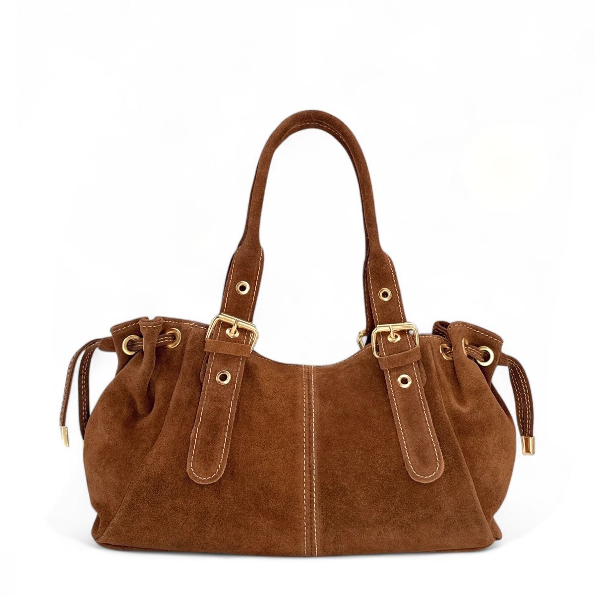 Sac bowling en croûte de cuir PRINCESSE SUEDE camel foncé, OH MY BAG