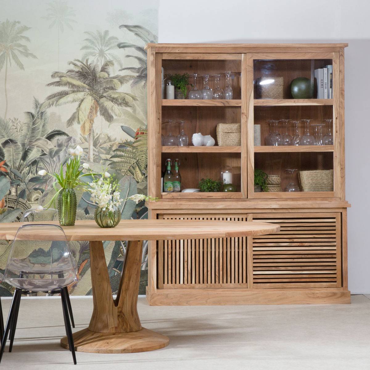 Vaisselier en bois d'acacia SALTA bois clair, MADE IN MEUBLES