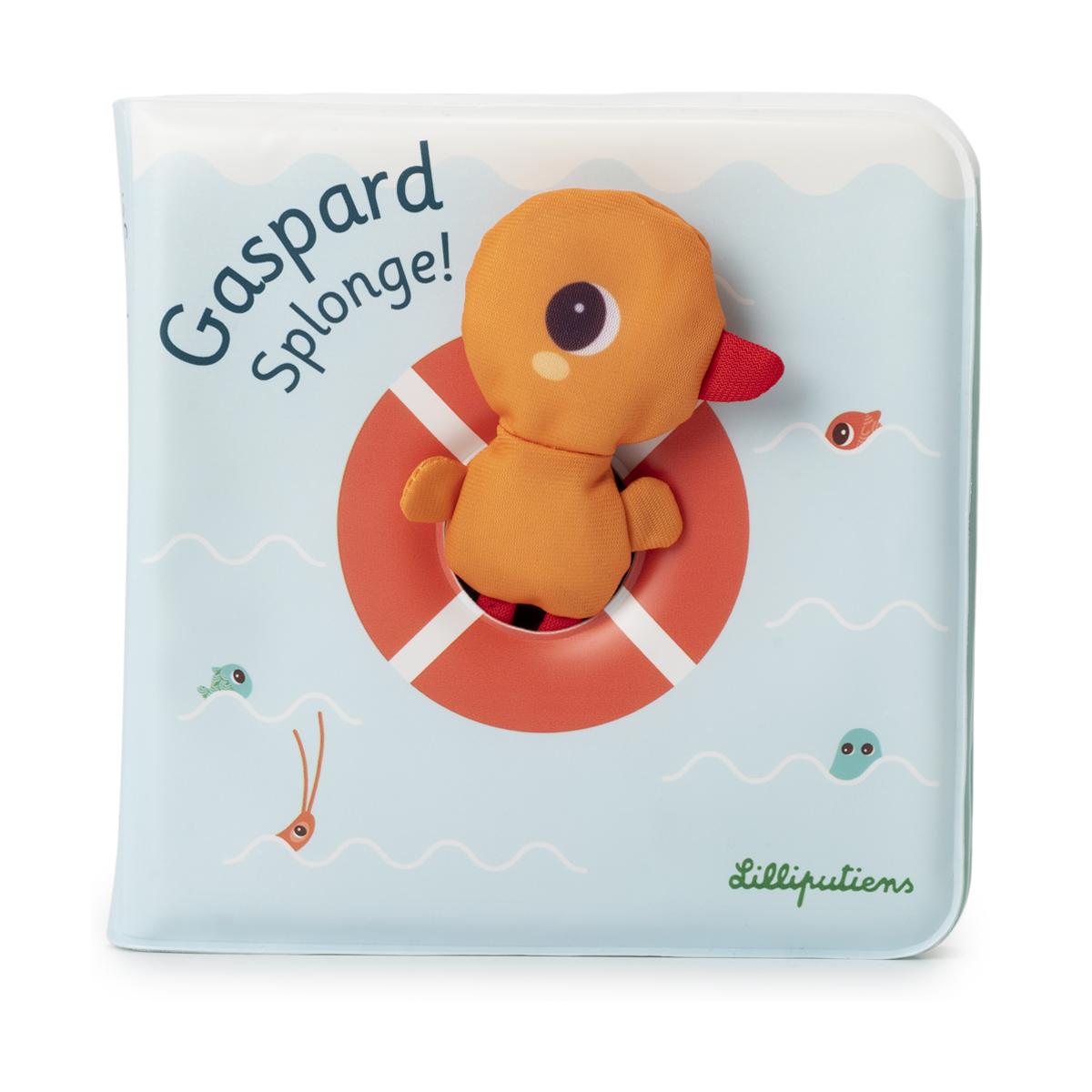 Livre de bain magique Gaspard Splonge rouge, orange, blanc, LILLIPUTIENS
