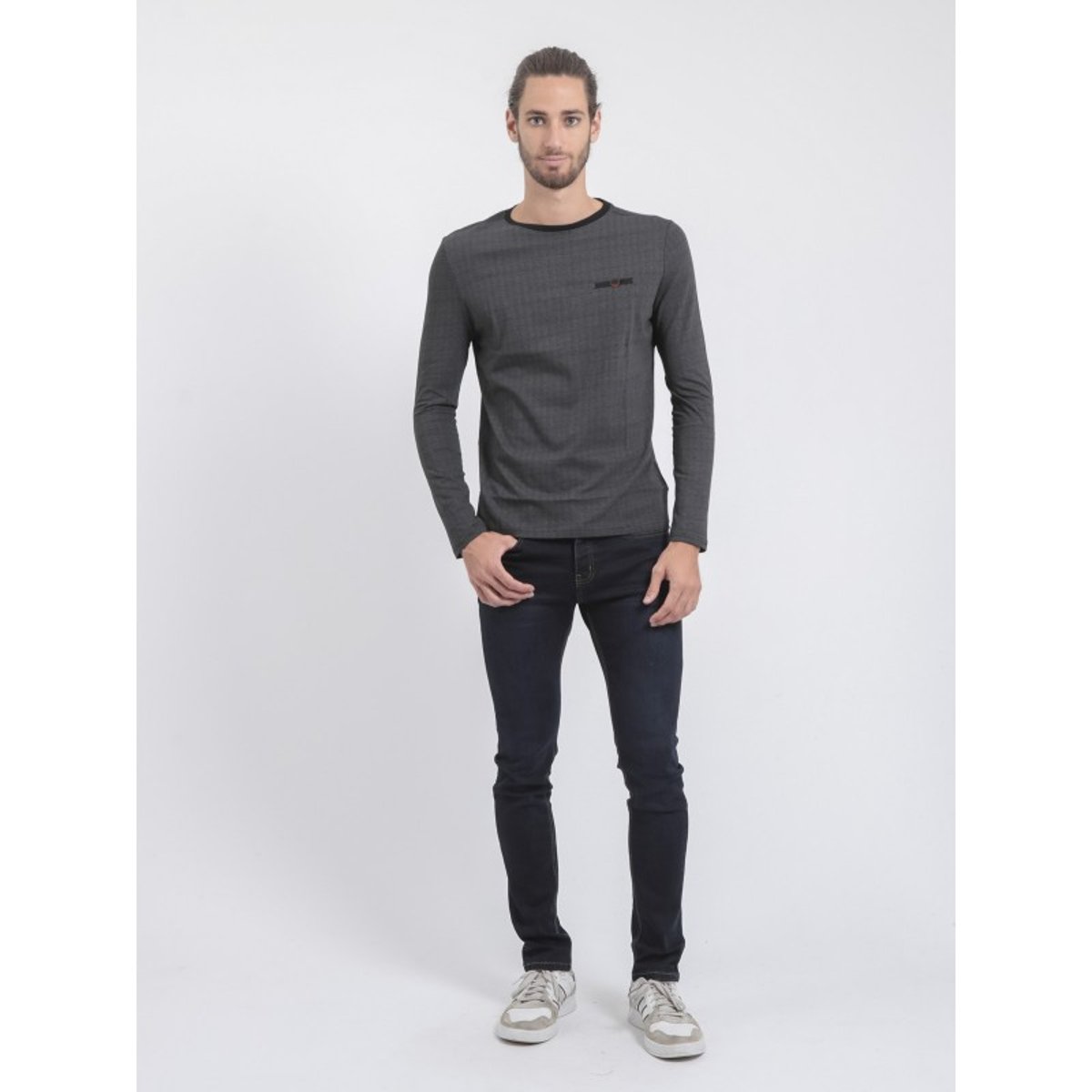 T-shirt Manches Longues Col Rond Pur Coton Jacou noir, RITCHIE