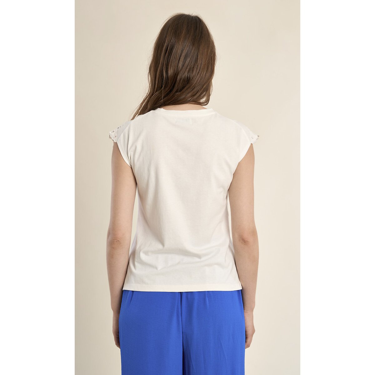 Short Sleeve Crew Neck T-Shirt with Openwork Detail white, MOLLY BRACKEN