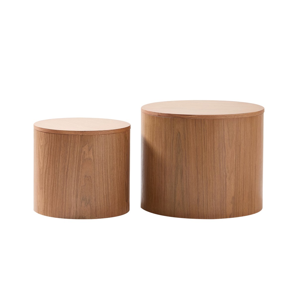 Lot de 2 tables basses avec rangement, rondes, bois, YATOMI bois naturel, NORDLYS