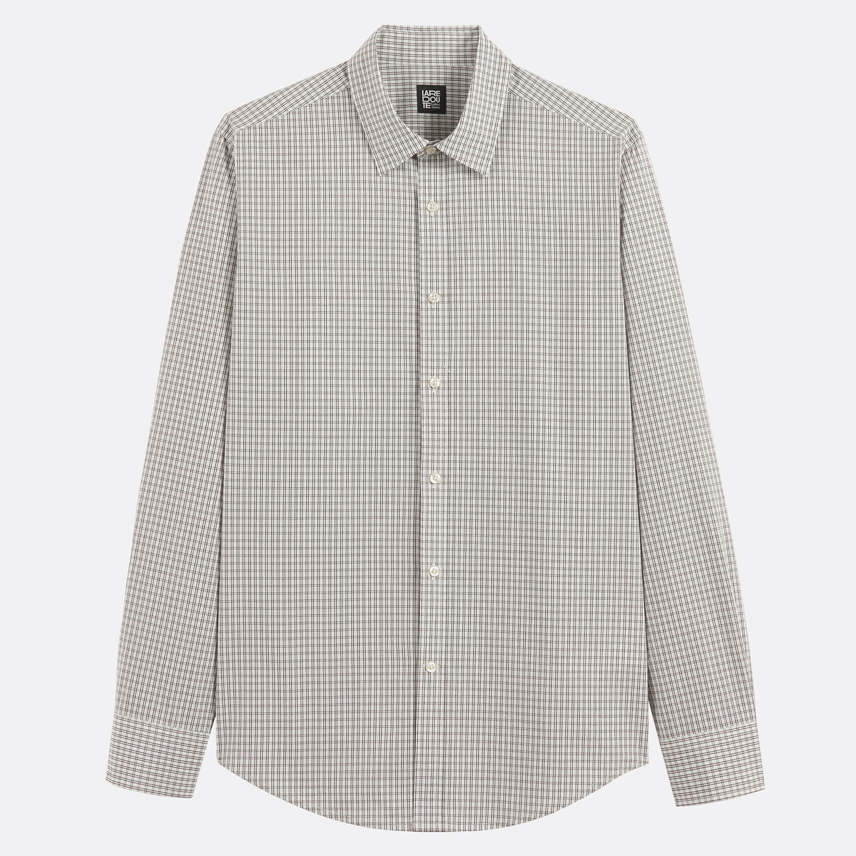 Camicia in popeline a quadri piccoli, collo francese quadrati marrone/beige, LA REDOUTE COLLECTIONS