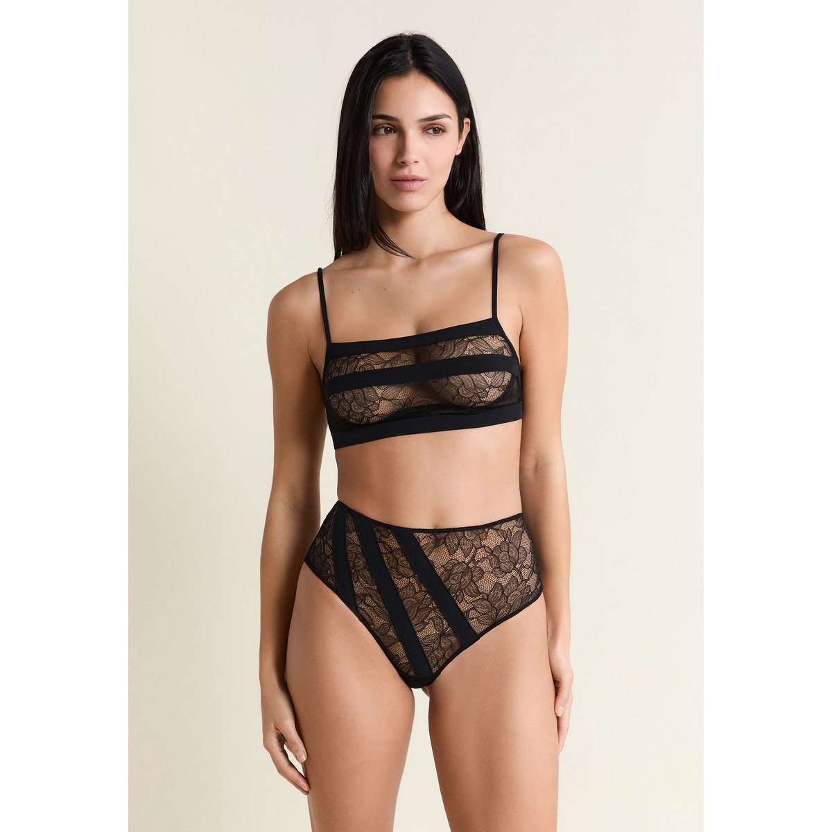 Culotte midi en dentelle LUXURIANTE noir, ETAM