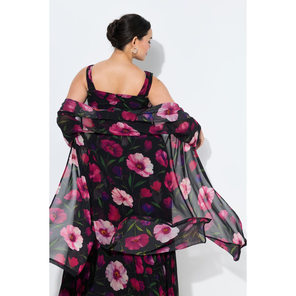 Veste en mousseline à fleurs, coupe ouverte noir, ULLA POPKEN