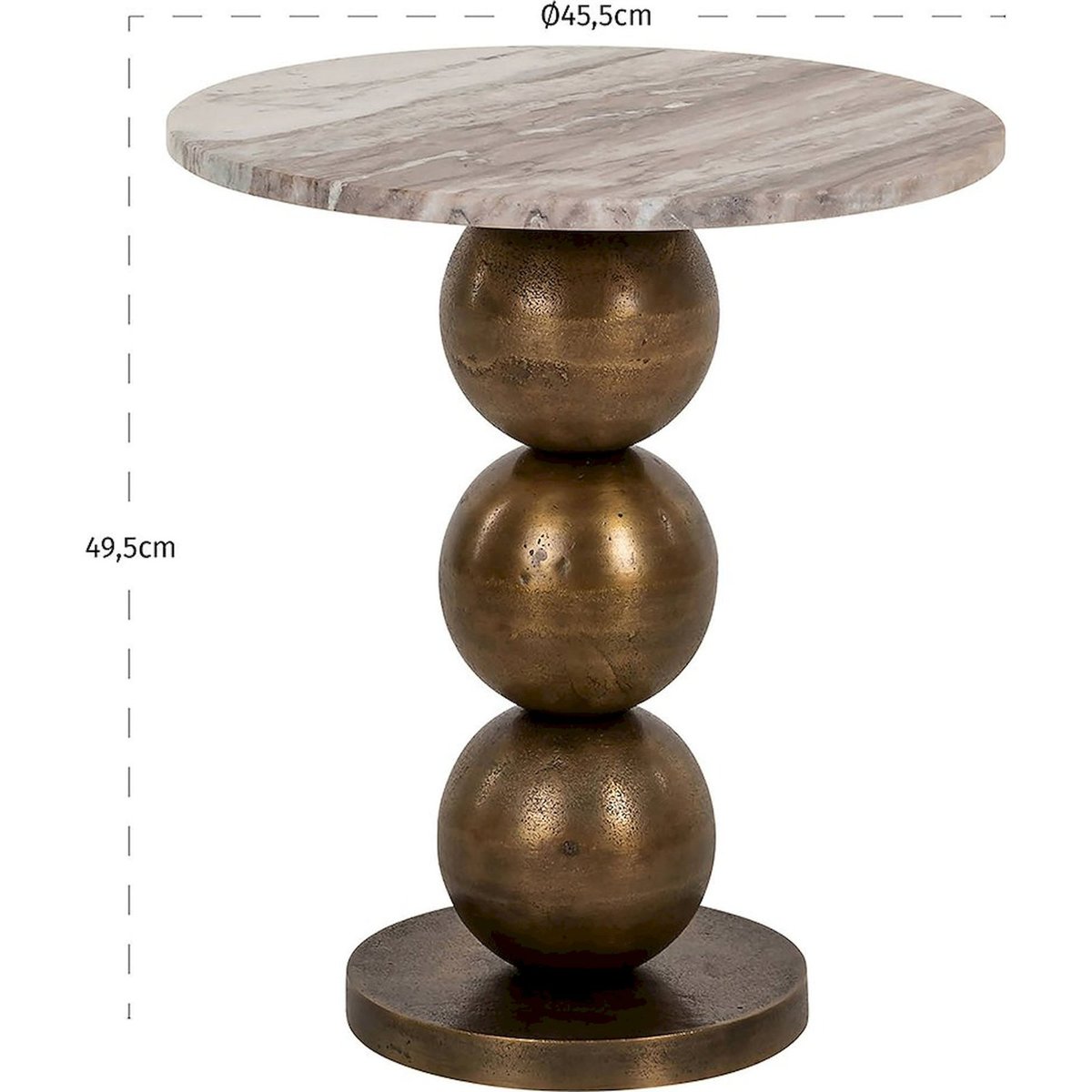 Table d'appoint ronde en marbre, Format rond beige marbre et laiton vieilli, RECOLLECTION